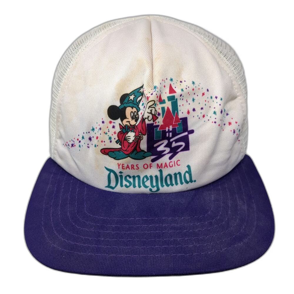 New Era Trucker Hat White Vintage Disneyland 35 Years Sorcerer Mickey Snapback